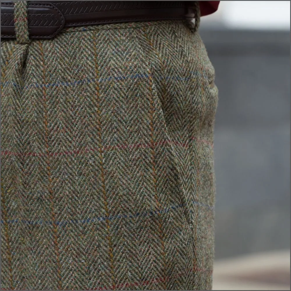 Harris Tweed Beige/Olive Herringbone Trousers--