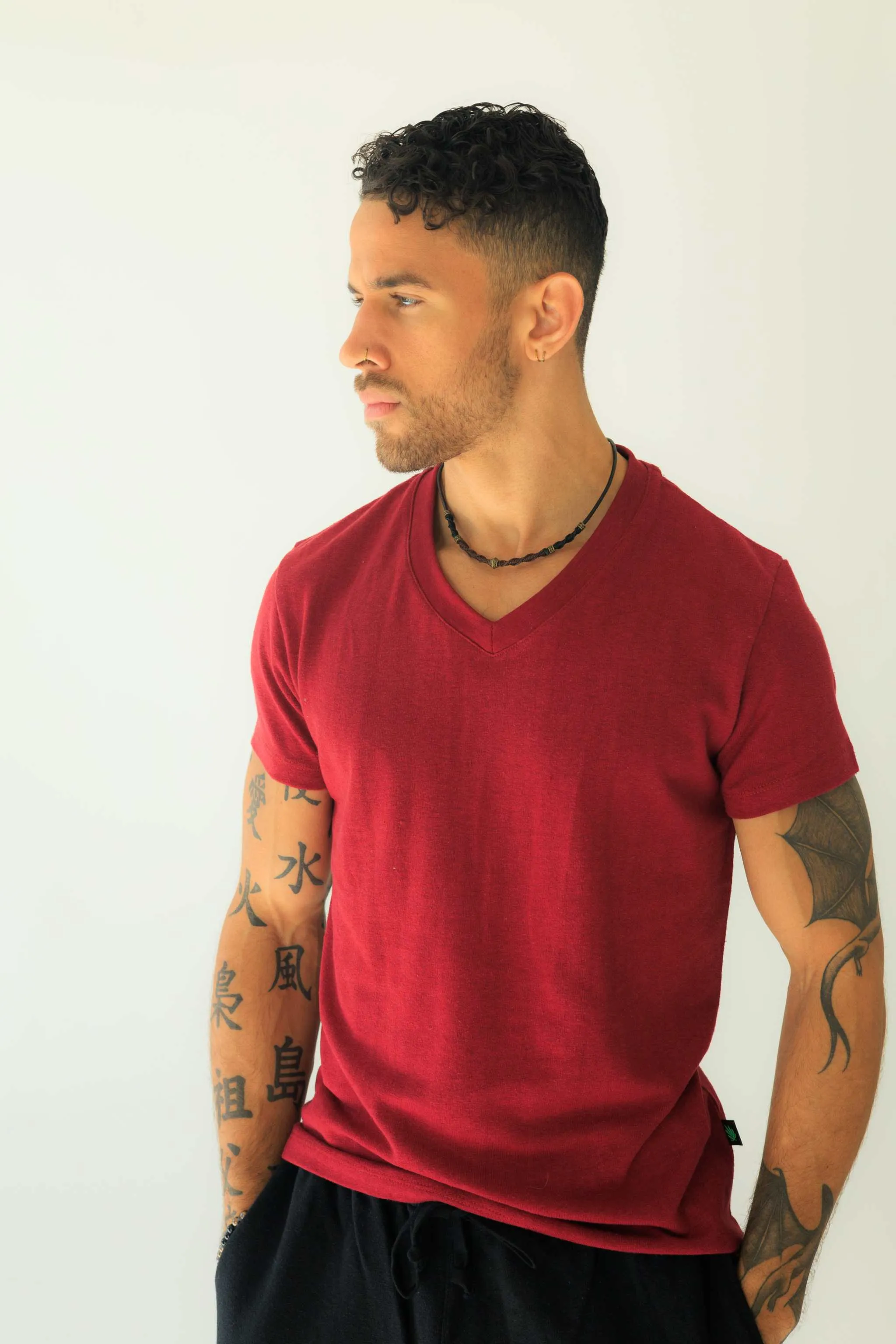 Hemp Shirt - Men's Hemp Short Sleeve Urban V-Neck Top