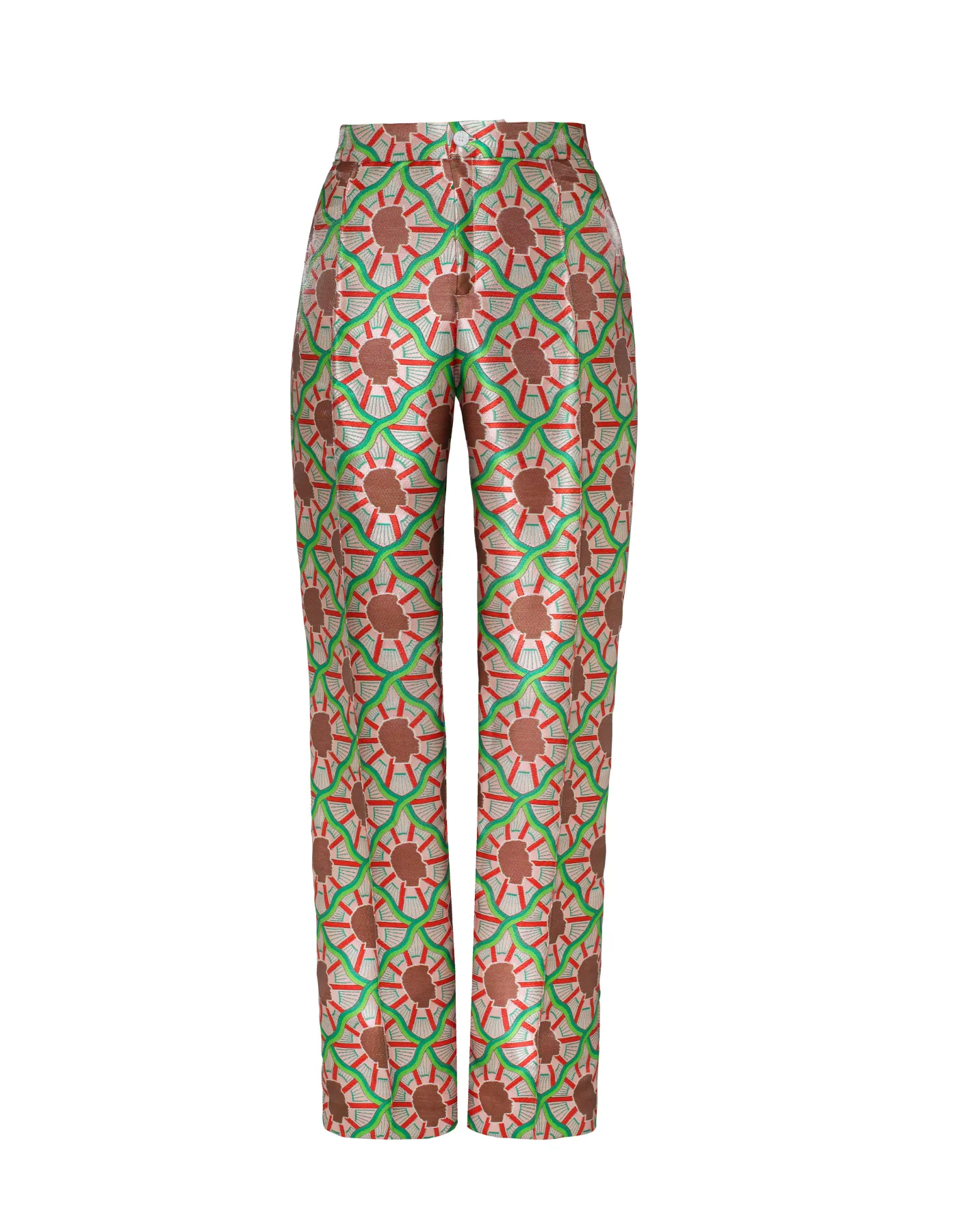 Hetty Pink Portrait Print Silk Jacquard Trousers