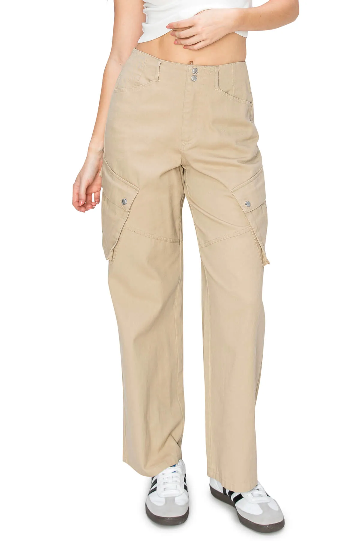 High Rise Slanted Pocket Pants - Khaki