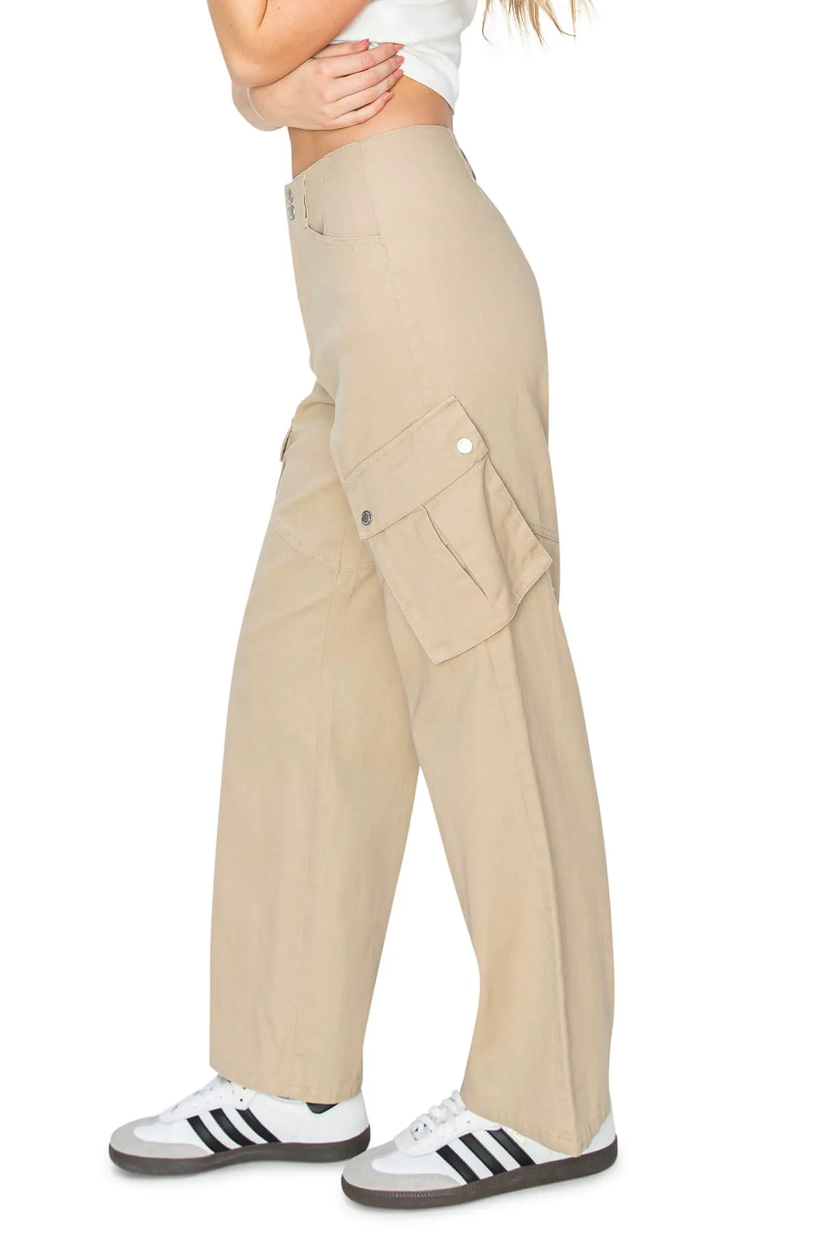 High Rise Slanted Pocket Pants - Khaki