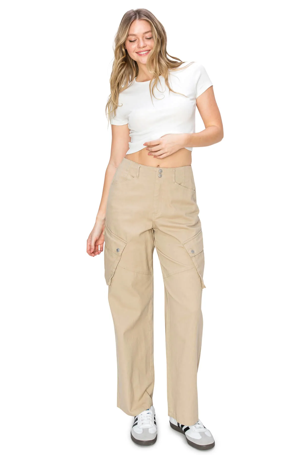 High Rise Slanted Pocket Pants - Khaki