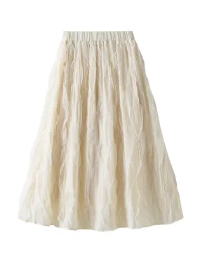 High Waist Slim Gauze Pleated Skirt