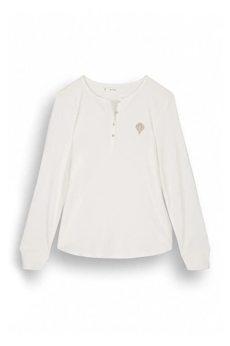 Ivory 100% cotton long-sleeved T-shirt