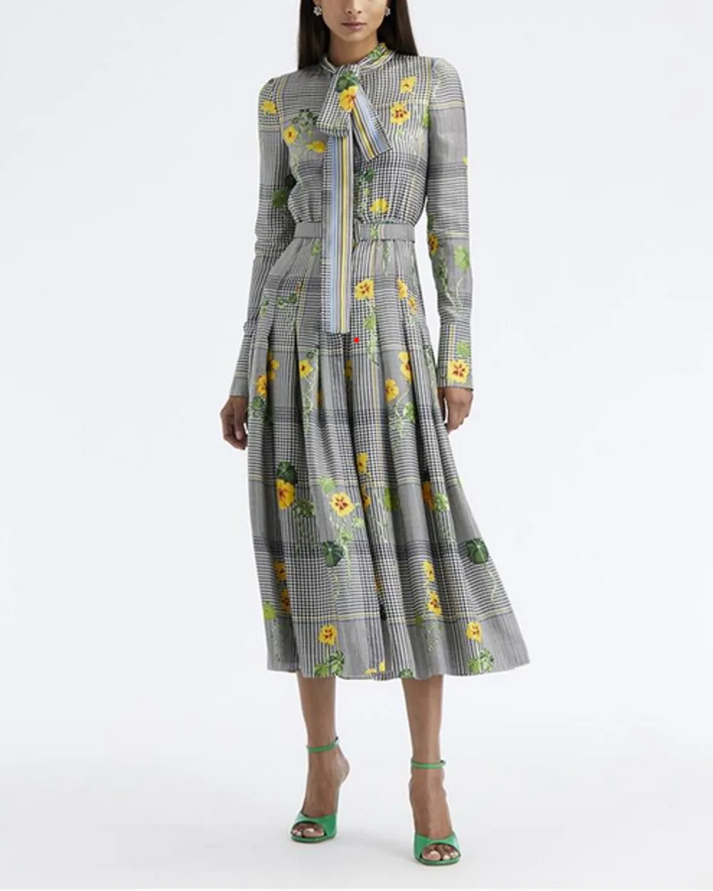 Ivory Nasturtium Plaid Silk Twill Dress