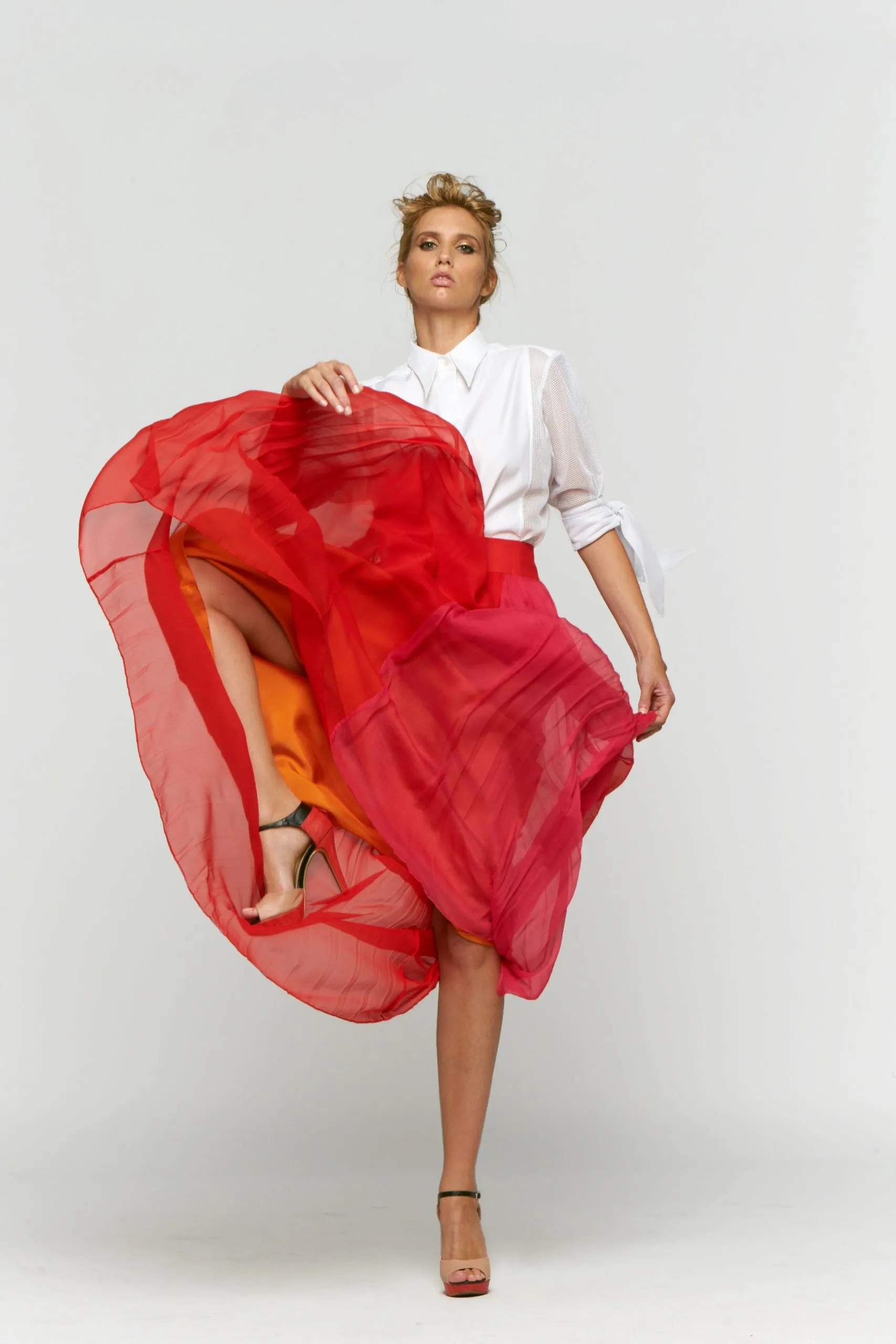 KAR red - silk aerial pleated skirt