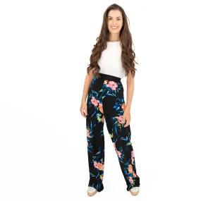 Karen Millen Black Floral Print Relaxed Fit Full Length Wide Leg Trousers