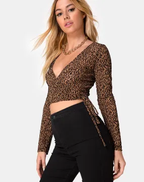 Kayak Wrap Top in Animal Flock Tan Net