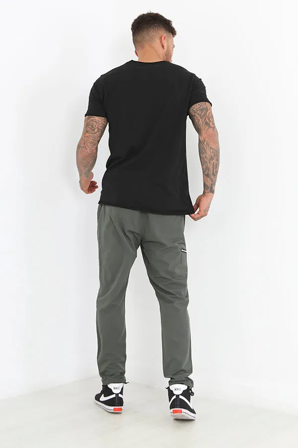 KHAKI ELASTICATED DRAWCORD WAIST UTILITY TROUSERS