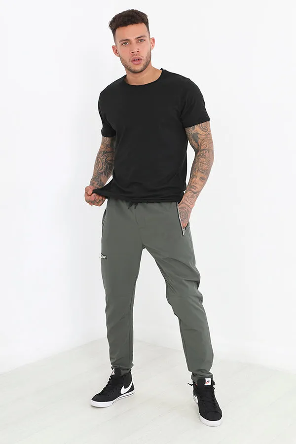 KHAKI ELASTICATED DRAWCORD WAIST UTILITY TROUSERS