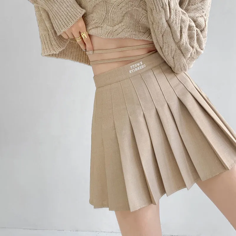 Khaki High Waist Pleated Skirt  KF90610