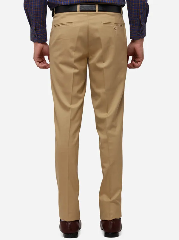 Khaki Solid Slim Fit Formal Trouser | Metal