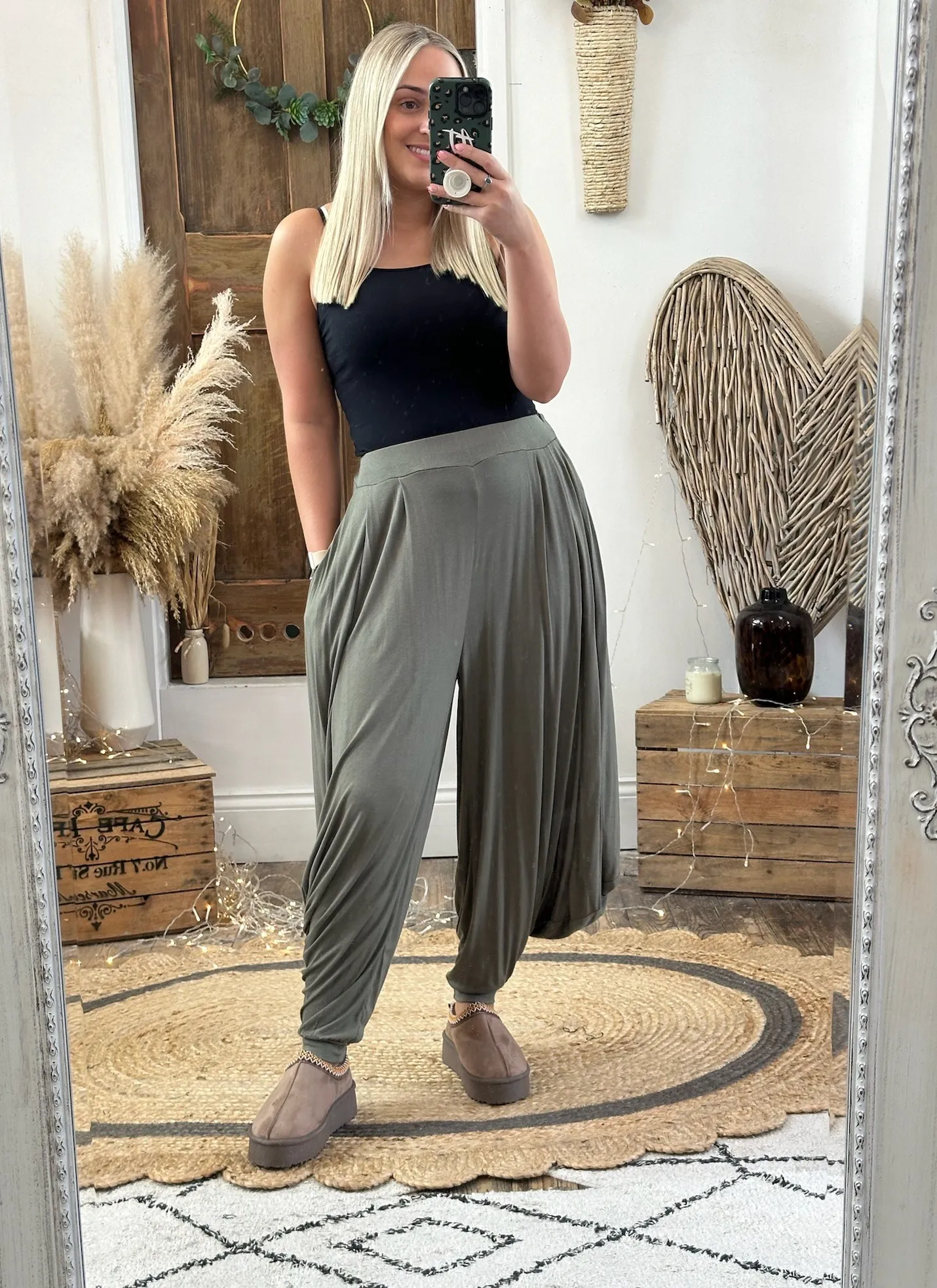 Khaki Waterfall Slouch Trousers