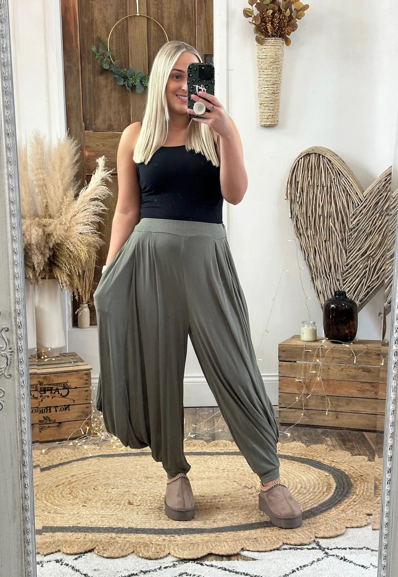 Khaki Waterfall Slouch Trousers