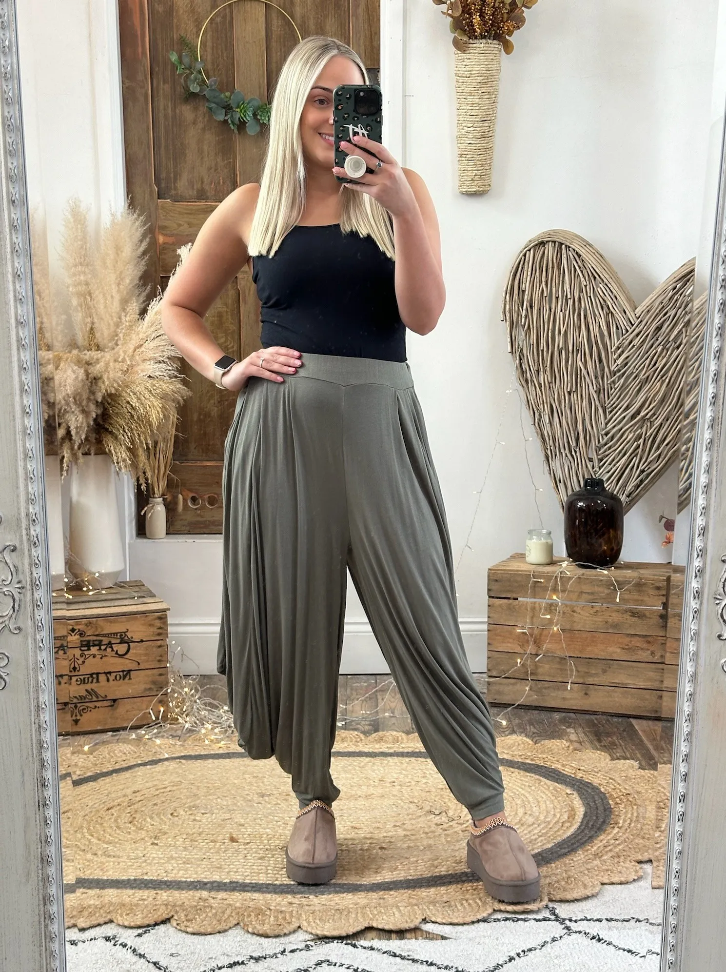 Khaki Waterfall Slouch Trousers