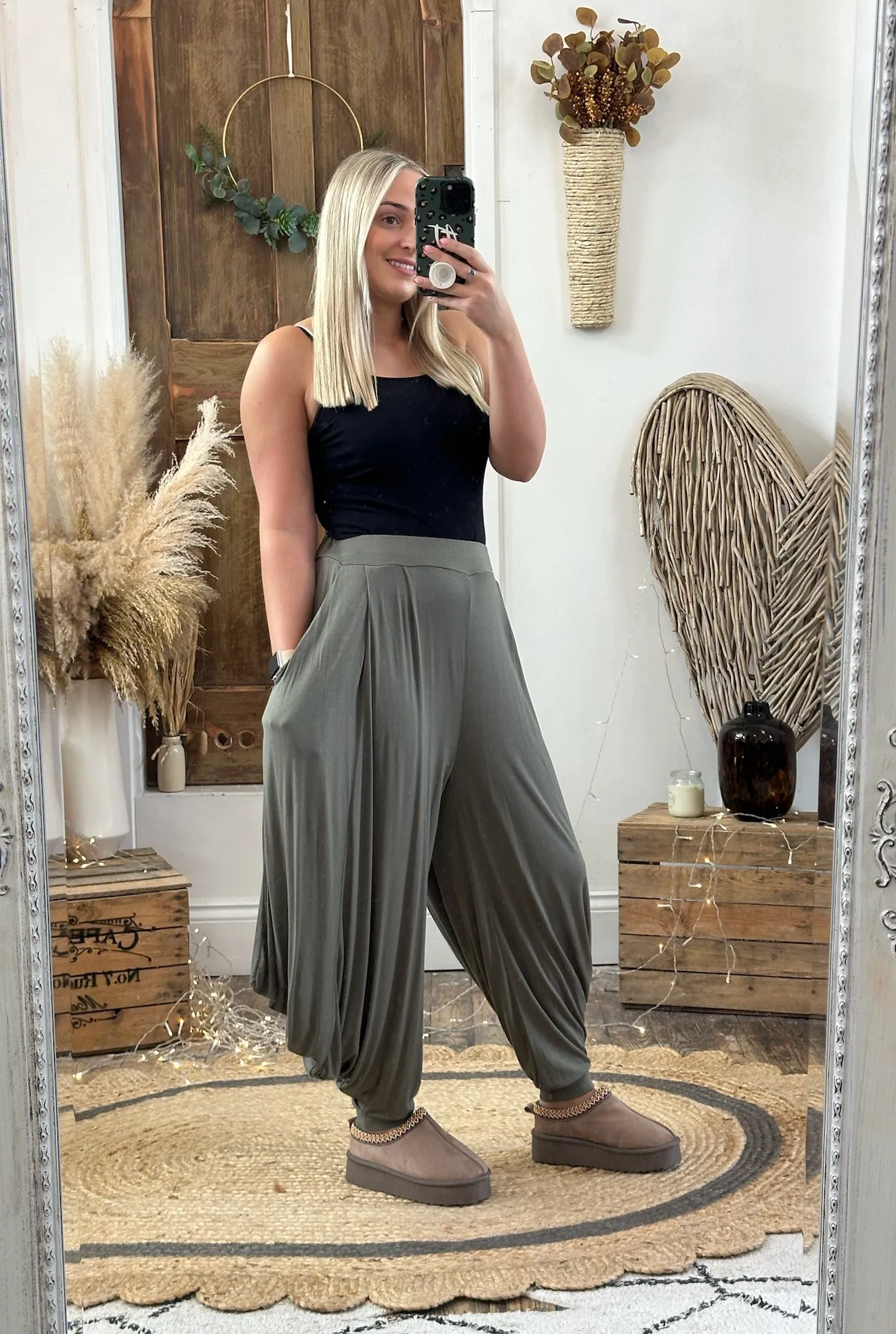 Khaki Waterfall Slouch Trousers