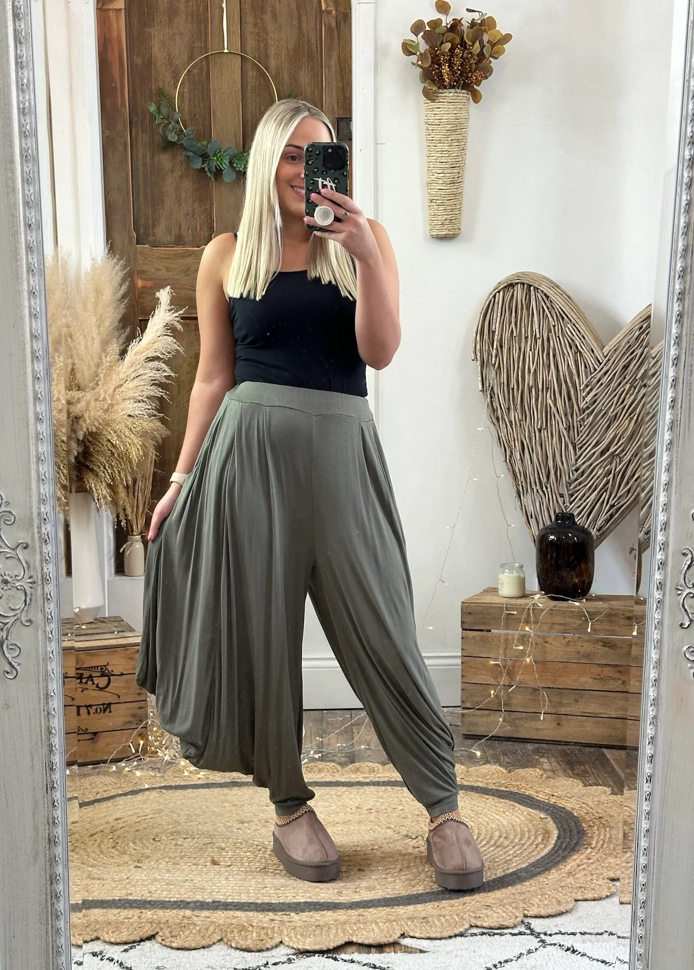 Khaki Waterfall Slouch Trousers