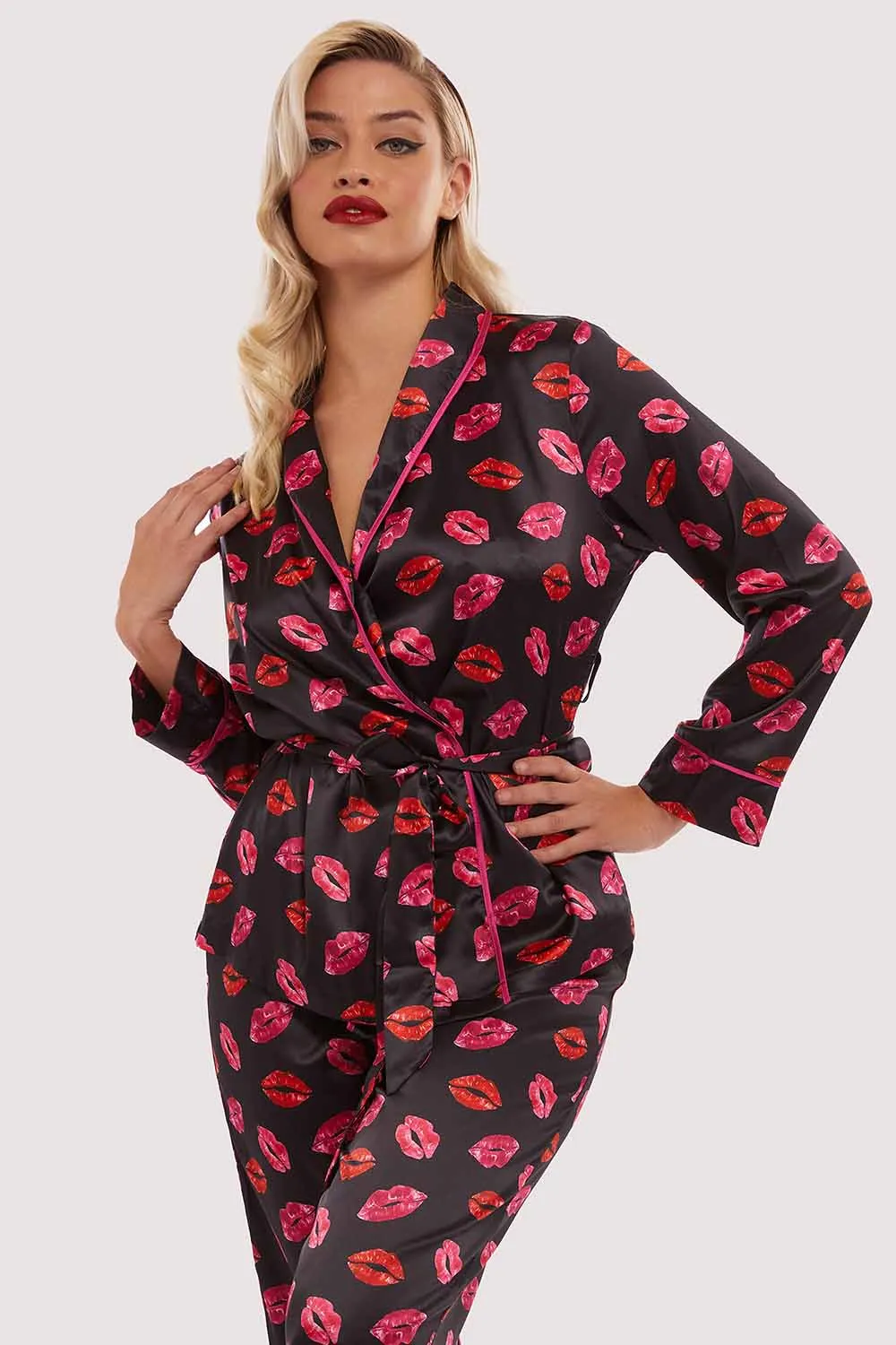 Kiss Print Tie PJ Top And Bottom