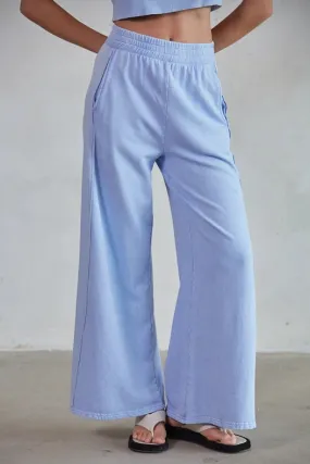 Knit Cotton Garment Dye Wide Leg Pants Periwinkle