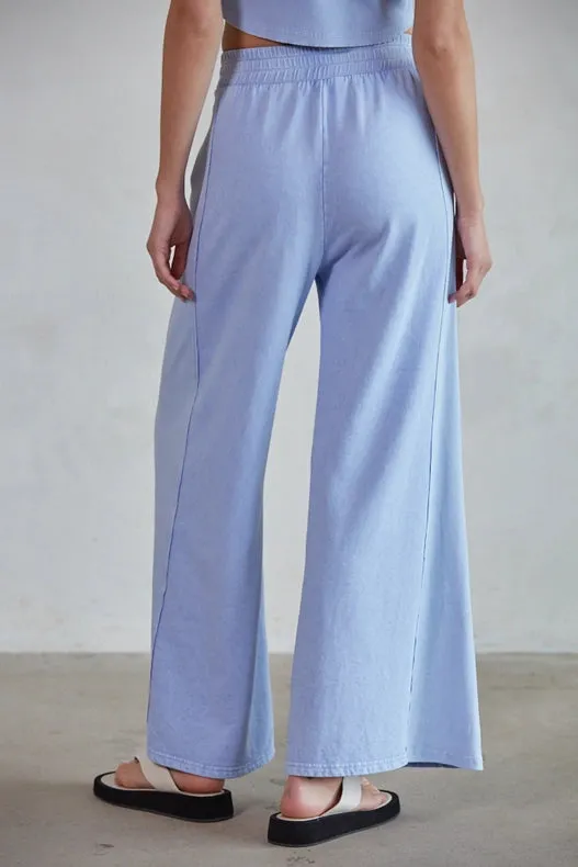 Knit Cotton Garment Dye Wide Leg Pants Periwinkle