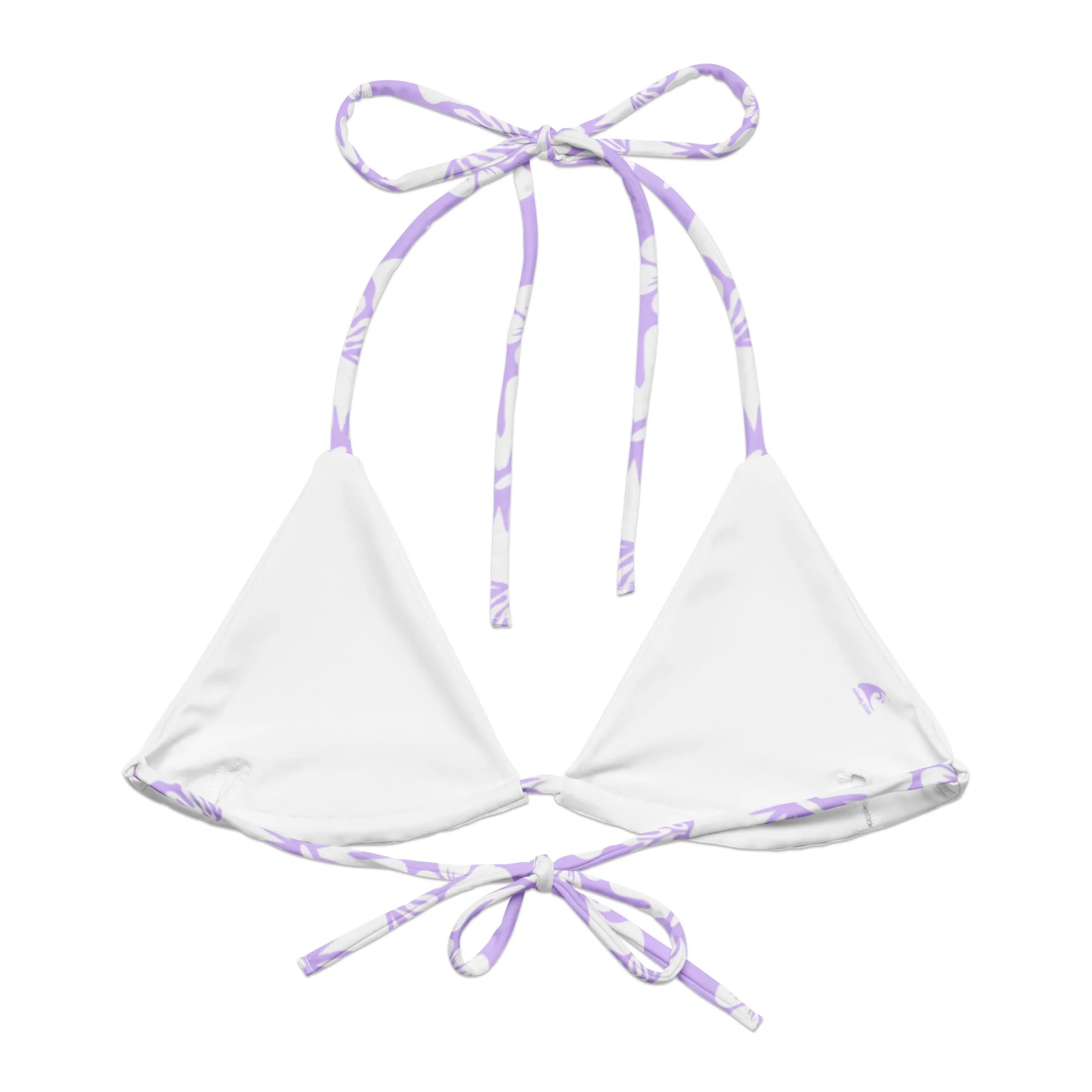 Lavender and White Hawaiian Flowers String Bikini Top