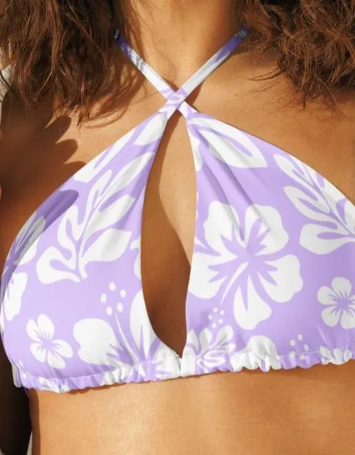 Lavender and White Hawaiian Flowers String Bikini Top