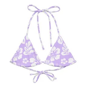 Lavender and White Hawaiian Flowers String Bikini Top