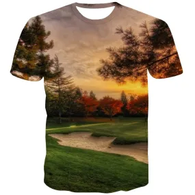 Lawn T-shirt Men Golf Shirt Print Forest Tshirts Novelty Natural Tshirts Casual Game T shirts Funny