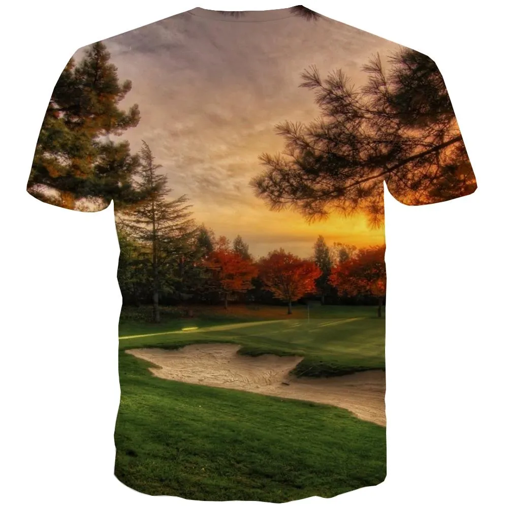 Lawn T-shirt Men Golf Shirt Print Forest Tshirts Novelty Natural Tshirts Casual Game T shirts Funny