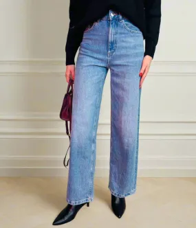 Light Blue Denim Lyocell Blend Wide Leg Jeans