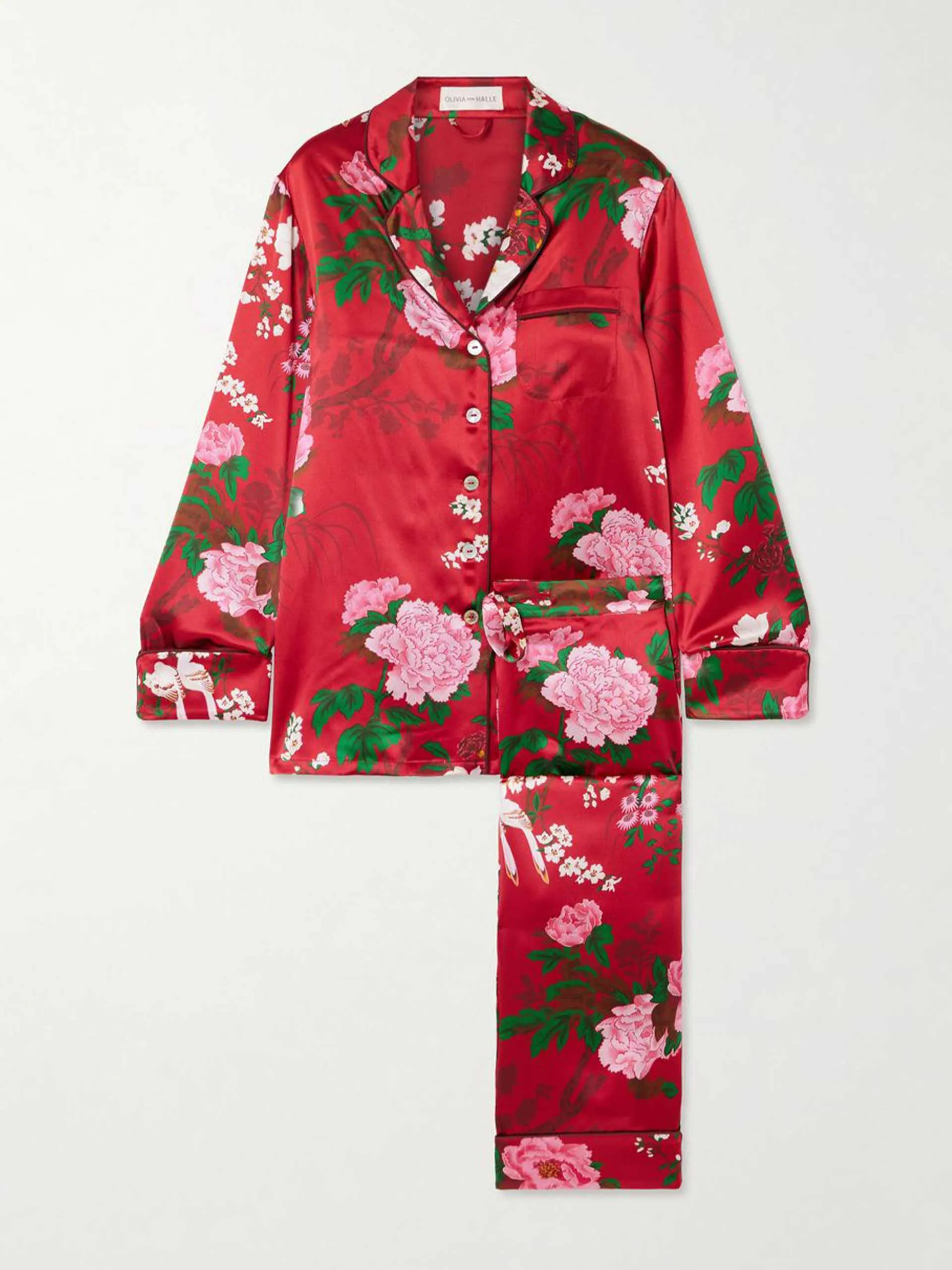 Lila floral-print silk-satin pyjama set