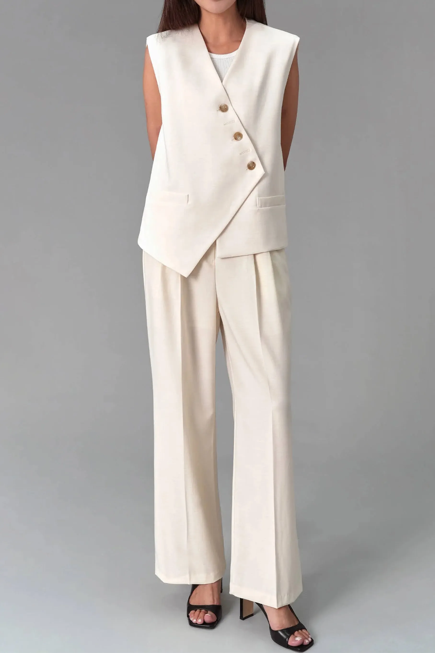 Lillian Pintuck Trousers, Ivory