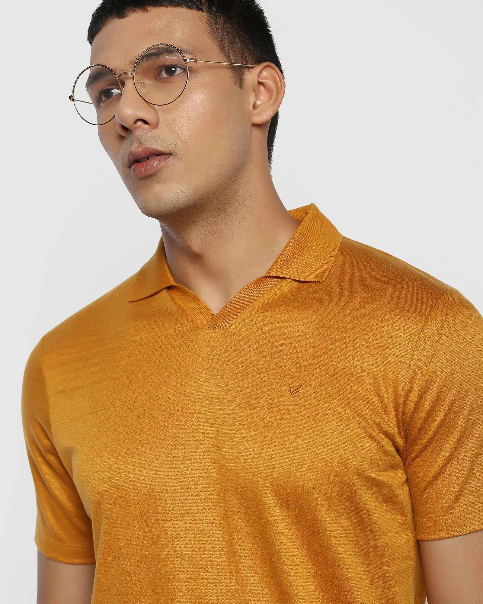 Linen Polo Mustard Yellow Solid T-Shirt - Sanor