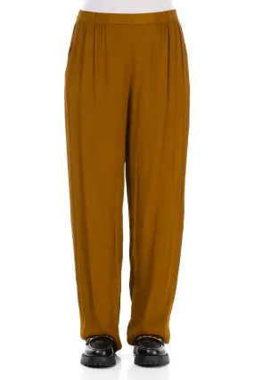 Long Tapered Yellow Ochre Viscose Trousers