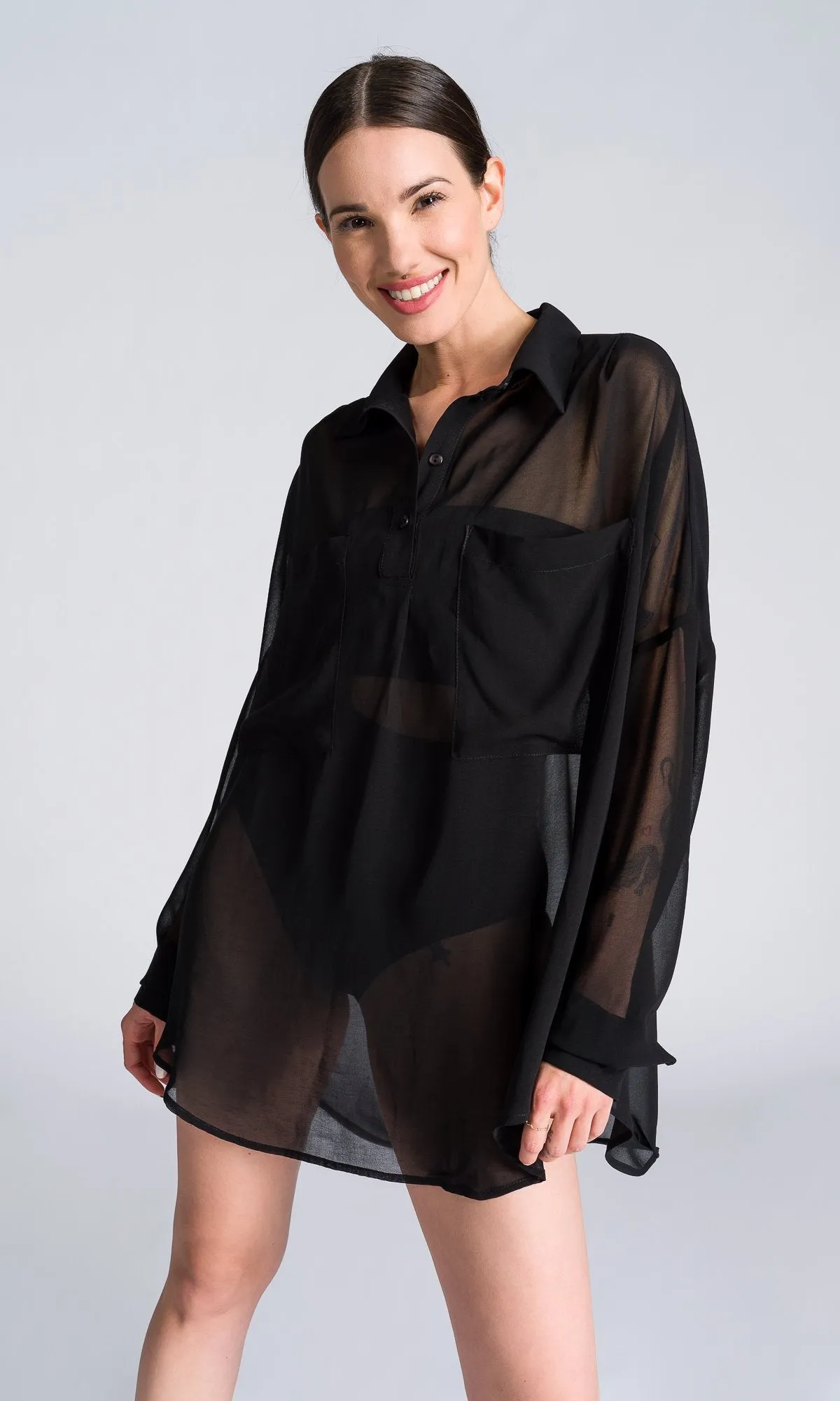 Longline Sheer Chiffon Shirt