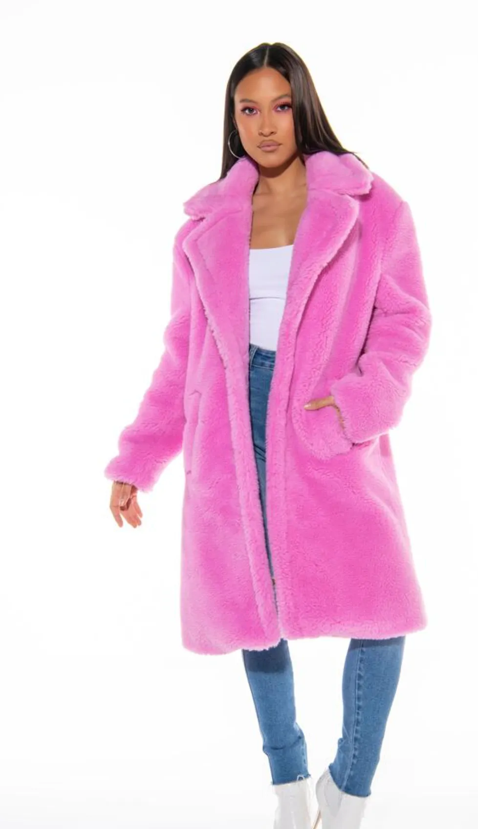 Luxe Pink Faux Fur Coat