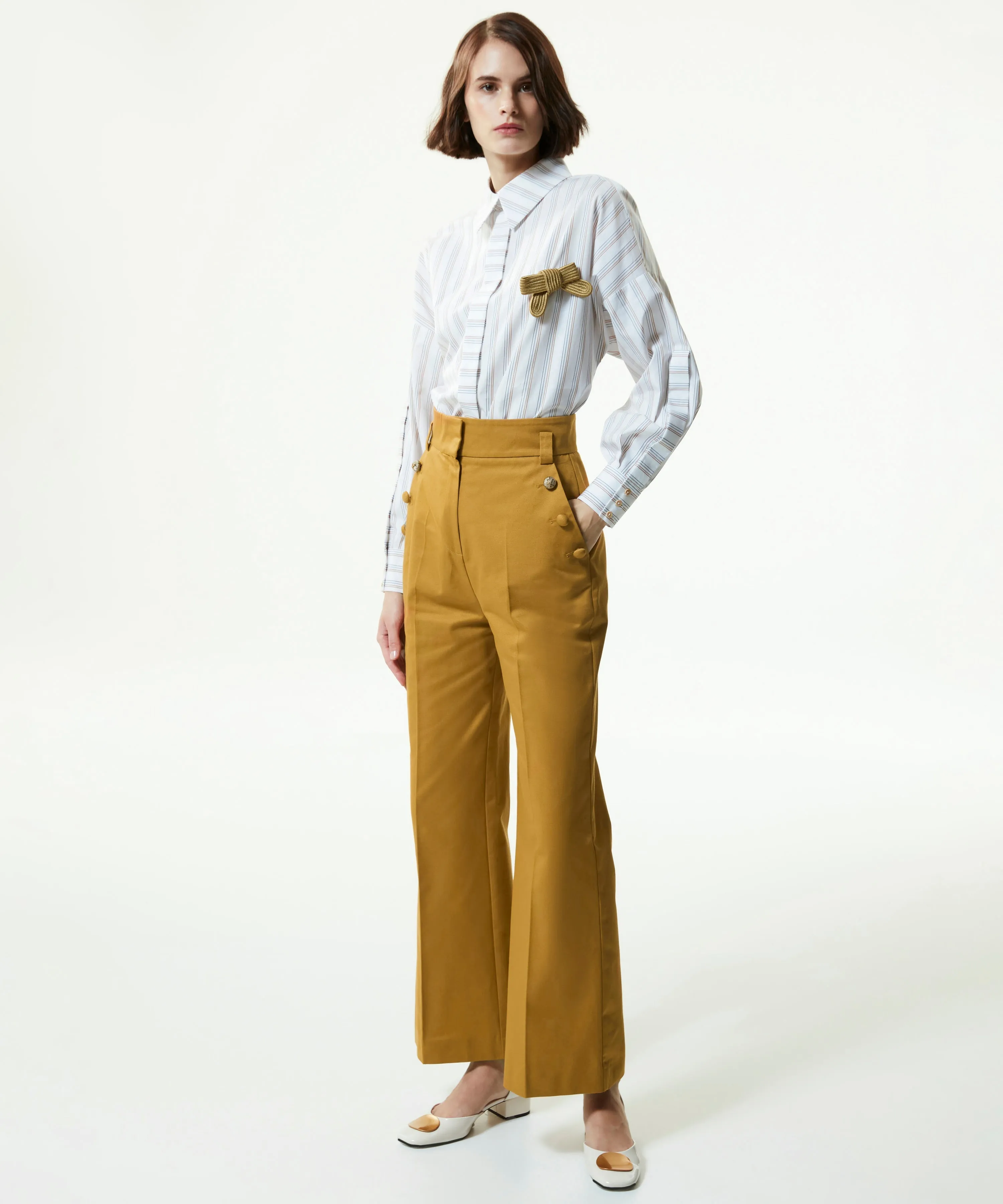 Machka High Waist Trousers With Button Accessories Tobacco Leaves