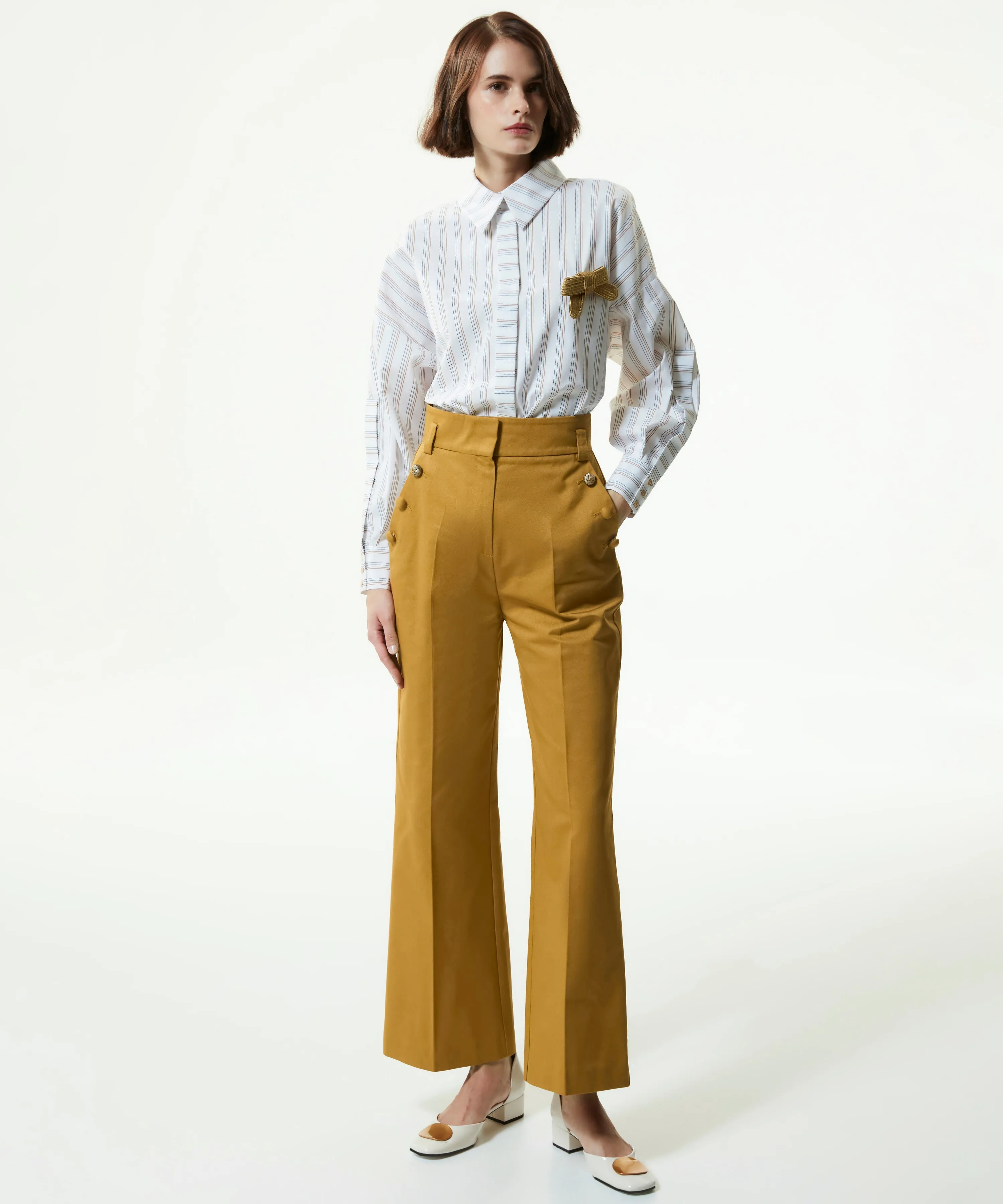 Machka High Waist Trousers With Button Accessories Tobacco Leaves