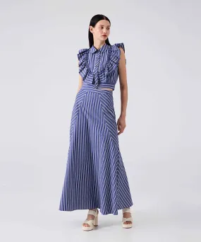 Machka Striped Pattern Maxi Skirt
 Navy Blue