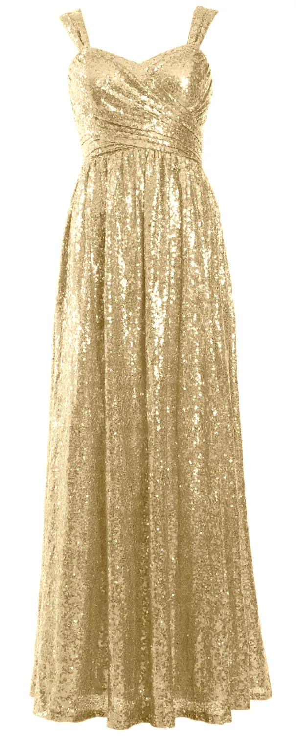 MACloth Sequin Bridesmaid Dresses Long Formal Party Evening Prom Gown Maxi