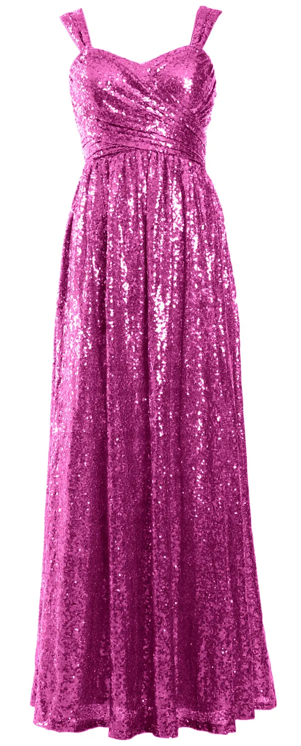 MACloth Sequin Bridesmaid Dresses Long Formal Party Evening Prom Gown Maxi