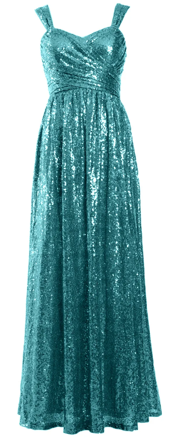 MACloth Sequin Bridesmaid Dresses Long Formal Party Evening Prom Gown Maxi