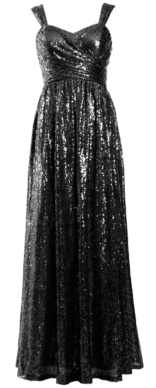 MACloth Sequin Bridesmaid Dresses Long Formal Party Evening Prom Gown Maxi