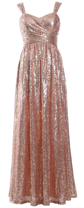 MACloth Sequin Bridesmaid Dresses Long Formal Party Evening Prom Gown Maxi