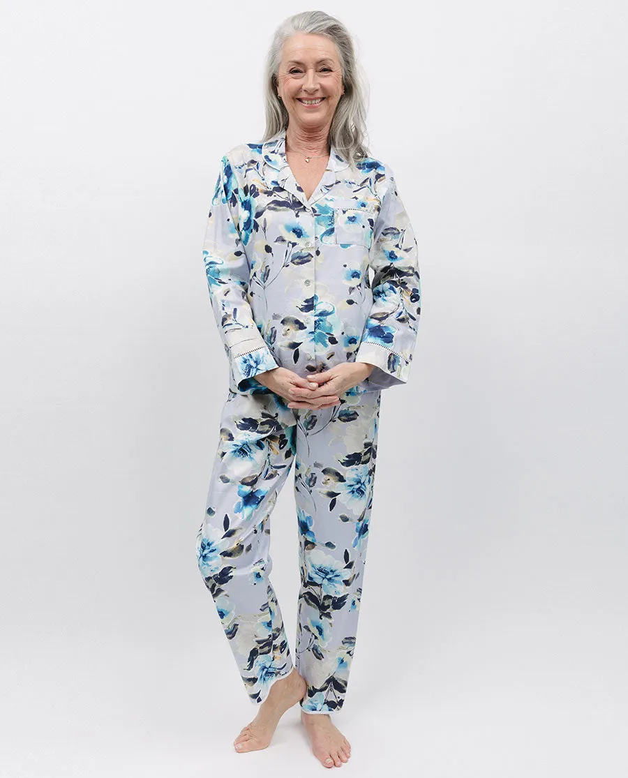 Maeve Lace Trim Grey Floral Print Pyjama Set