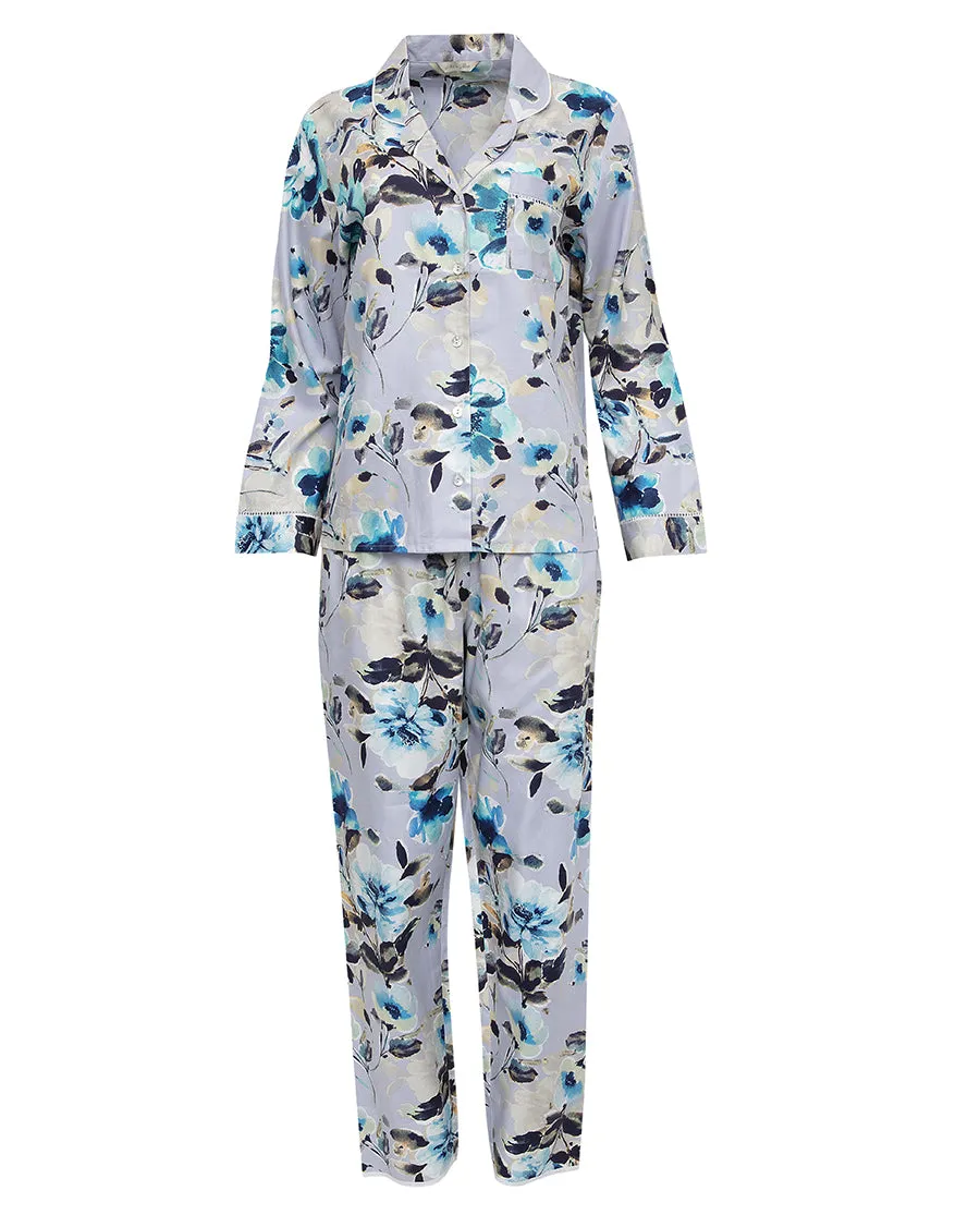 Maeve Lace Trim Grey Floral Print Pyjama Set