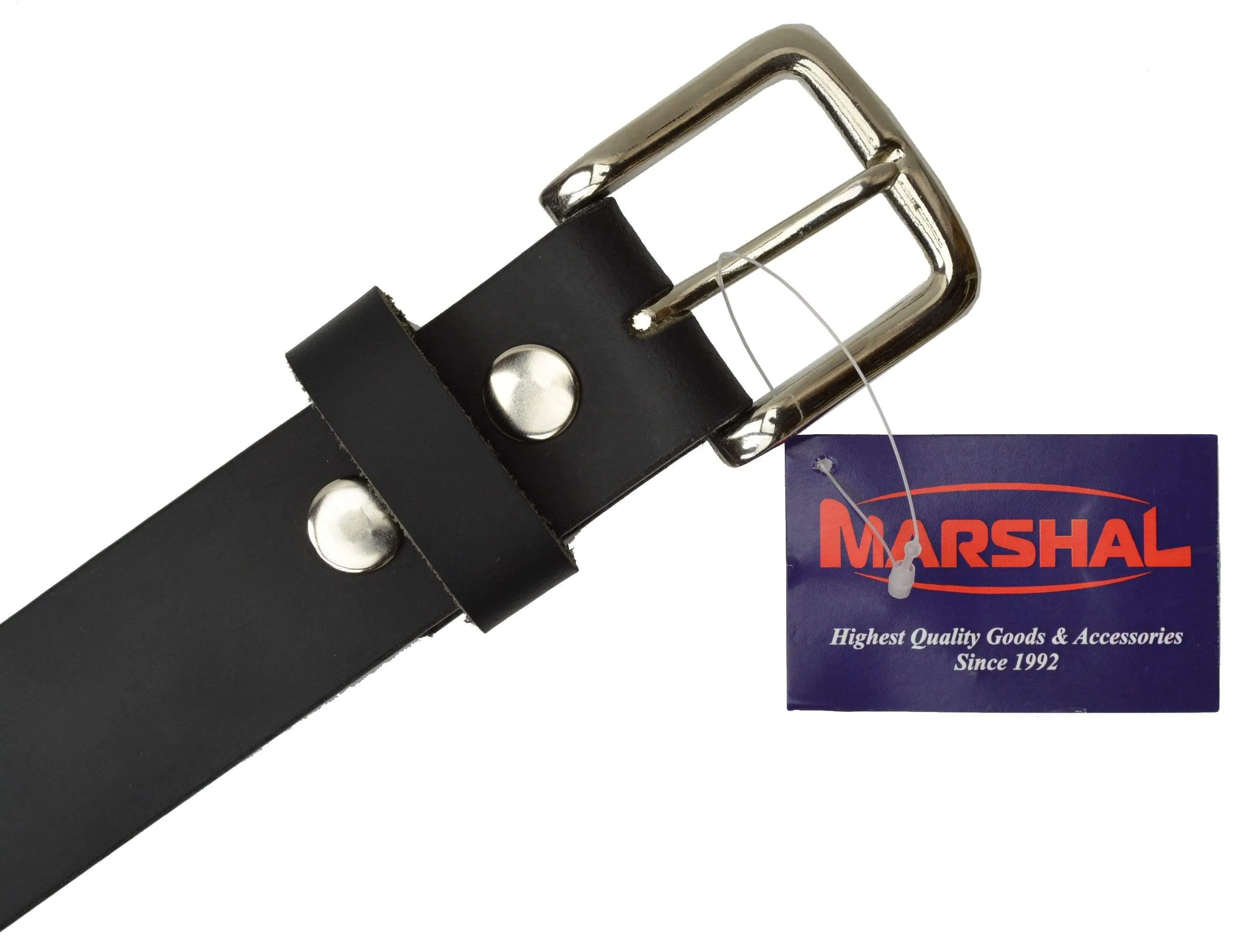 Marshal New Top Grain Genuine Leather Mens Casual Belt with Rounded Silver Buckle