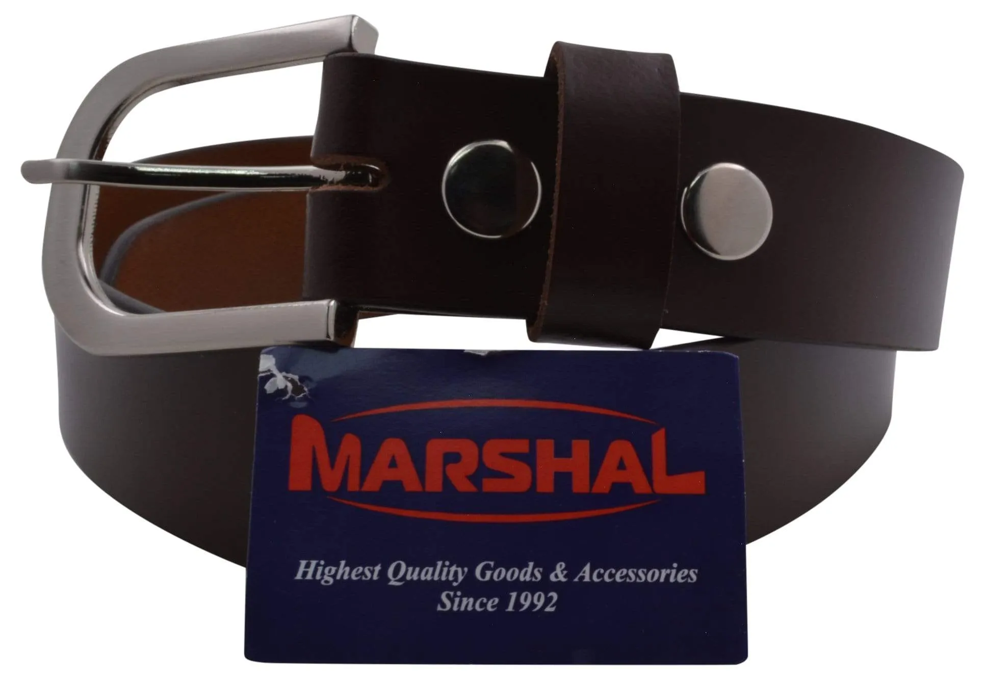 Marshal New Top Grain Genuine Leather Mens Casual Belt with Rounded Silver Buckle