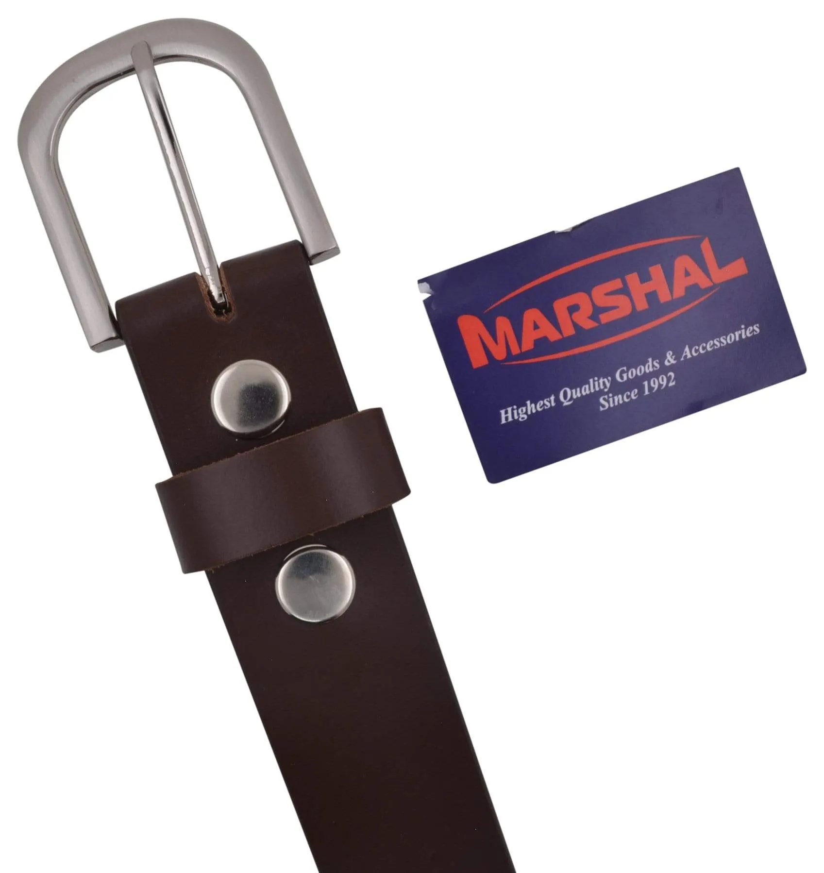 Marshal New Top Grain Genuine Leather Mens Casual Belt with Rounded Silver Buckle