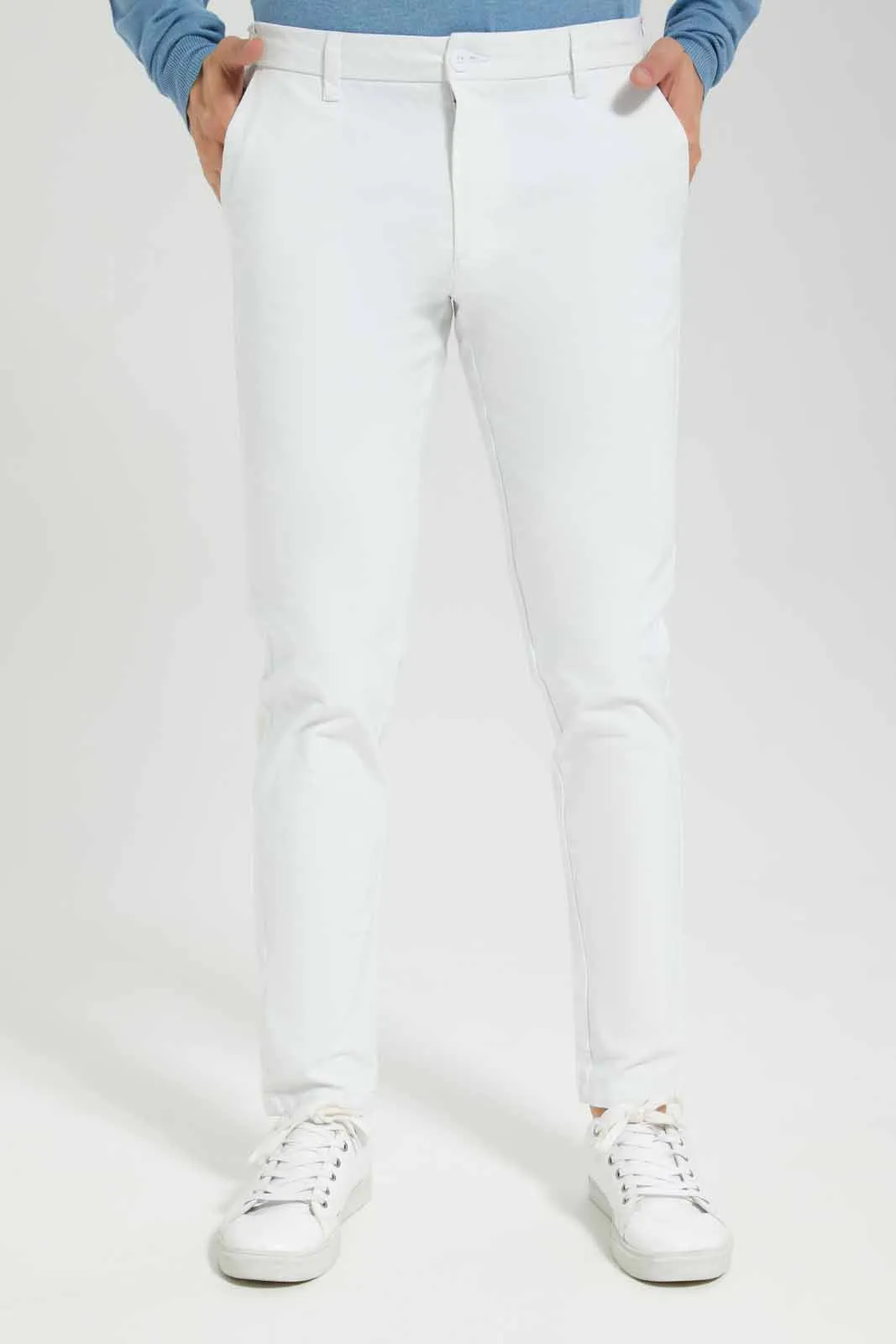 Men White Plain Trousers